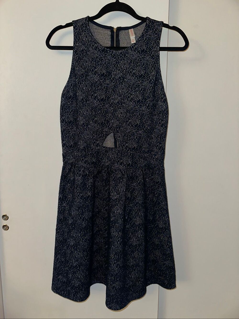 Xhilaration Womens Medium Sleeveless Fit and Flare Dress Cutout Navy Blue Silver